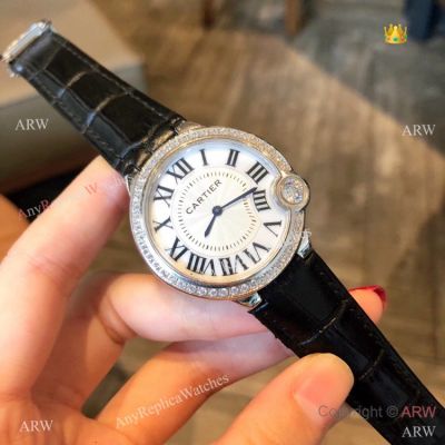 High Quality Cartier White Roman Dial Diamond Watch 36mm